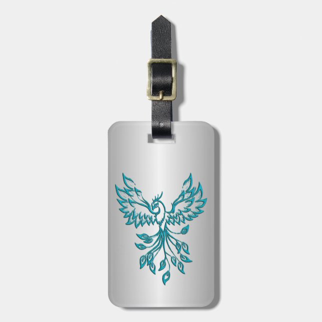 Teal Blue Phoenix Rises på Silver Bagagebricka (Vertikal Framsida)