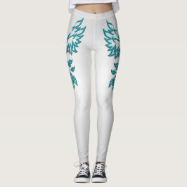 Teal Blue Phoenix Rises på Silver Leggings