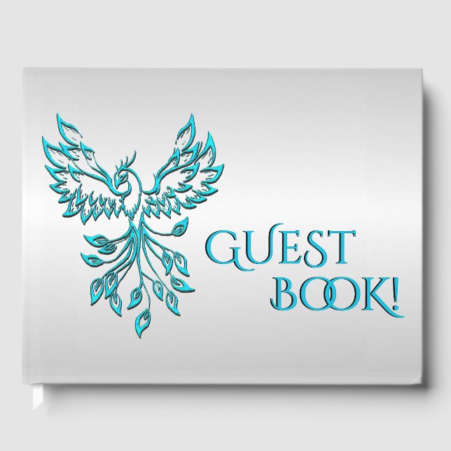 Teal Blue Phoenix Rises på Silver Personal Spine Gästböcker (Framsida)