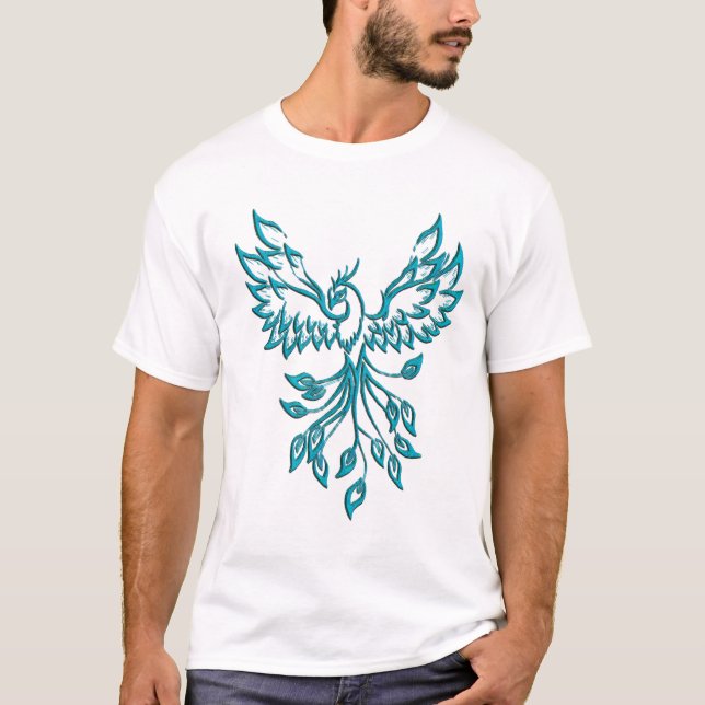 Teal Blue Phoenix Rises T Shirt (Framsida)
