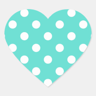 Teal Blue Polka Dot Mönster Hjärtformat Klistermärke