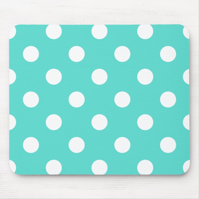 Teal Blue Polka Dot Mönster Musmatta (Framsidan)