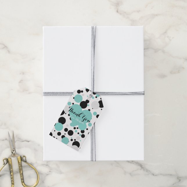Teal Blue Polka dots Glam Party Tack Presentetikett (Med Snöre)