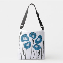 Teal Blue Poppies Crossbody Bag Axelväska