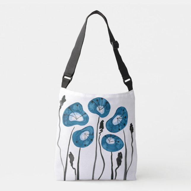 Teal Blue Poppies Crossbody Bag Axelväska (Framsida)
