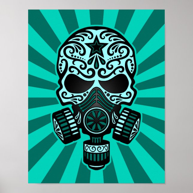Teal Blue Post Apocalyptic Sugar Skull Poster (Framsidan)