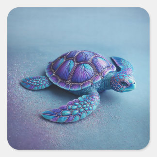 Teal Blue Purple Turtle Colorful Sea Turtle Fyrkantigt Klistermärke