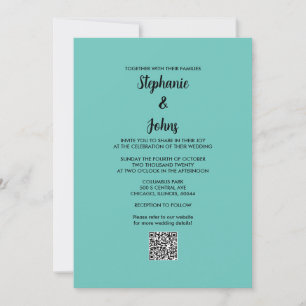 Teal Blue QR Code Black Script Simple Bröllop Inbjudningar