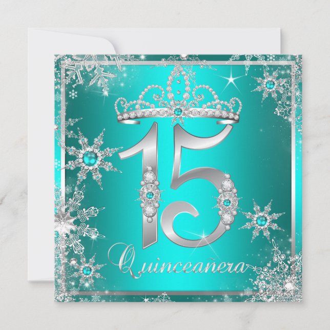 Teal Blue Quinceanera Winter Wonderland Snowflake Inbjudningar (Framsida)