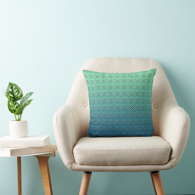 Teal Blue Retro Ocean Wave Pillow Kudde (Stol)