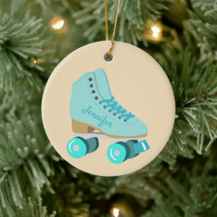 Teal Blue Retro Quad Roller Skate Foto Julgransprydnad Keramik