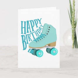Teal Blue Retro Quad Roller Skate Grattis på födel Kort