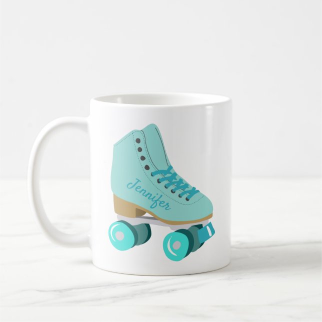 Teal Blue Retro Quad Roller Skate Personlig Kaffemugg (Vänster)