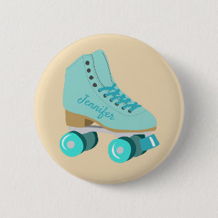 Teal Blue Retro Quad Roller Skate Personlig Knapp