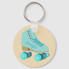 Teal Blue Retro Quad Roller Skate Personlig Nyckelring