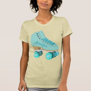 Teal Blue Retro Quad Roller Skate Personlig T Shirt