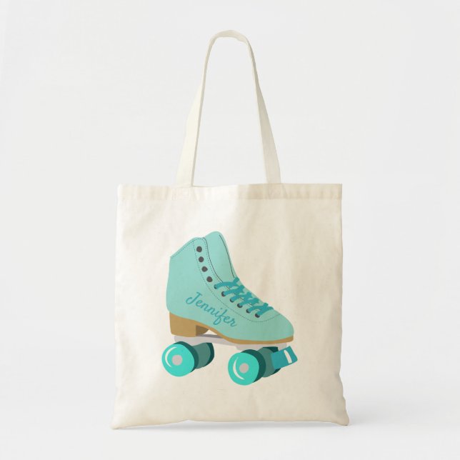 Teal Blue Retro Quad Roller Skate Personlig Tygkasse (Framsidan)