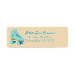 Teal Blue Retro Quad Roller Skate Returadress Etikett
