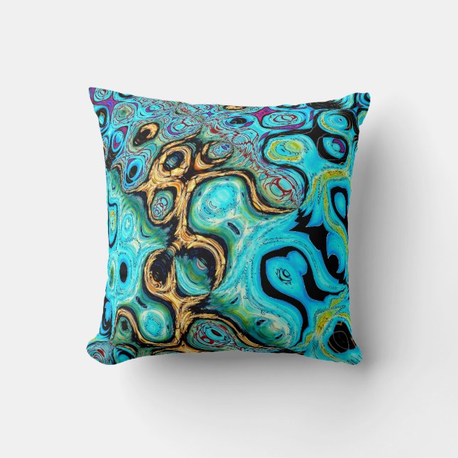 Teal Blue Ripple Abstrakt Dekorativ kudde (Framsida)