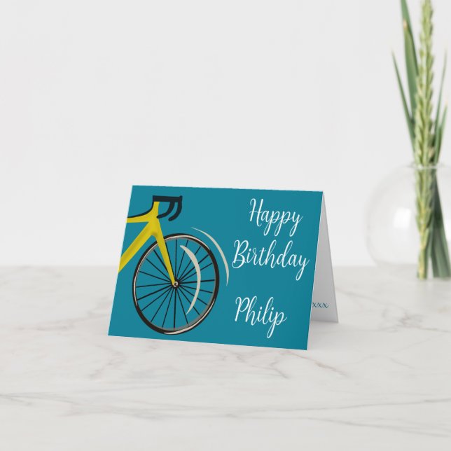 Teal Blue Road Bike cyclist Birthday Card Kort (Framsida)