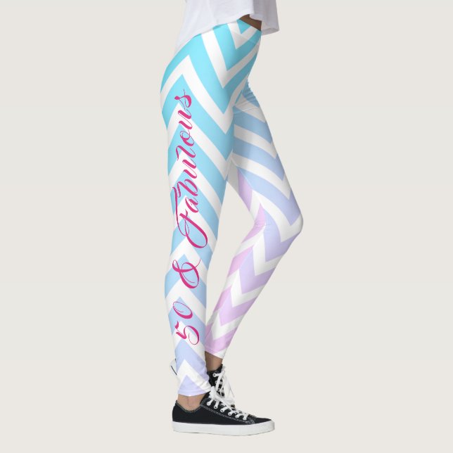 Teal Blue Rosa Chevron Girly Chic 50:e födelsedage Leggings (Höger)