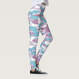 Teal Blue Rosa Lila White Camouflage Mönster Leggings