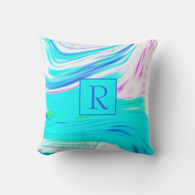 Teal Blue Rosa Vit Abstrakt Vinkar Monogram Cute  Kudde (Framsida)