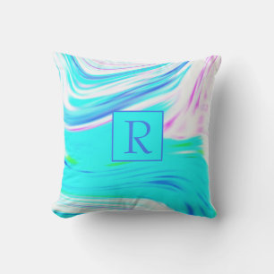 Teal Blue Rosa Vit Abstrakt Vinkar Monogram Cute Kudde