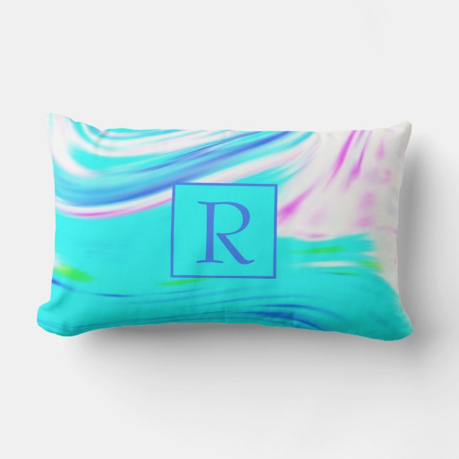 Teal Blue Rosa Vit Abstrakt Vinkar Monogram Cute  Lumbarkudde (Framsida)