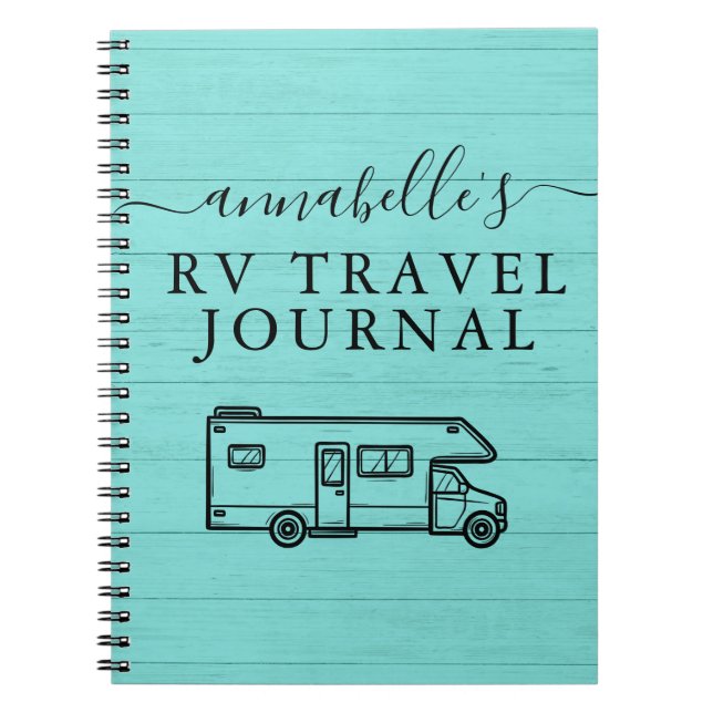 Teal Blue Rustic Camping Skogen RV Travel Journal Anteckningsbok (Framsidan)