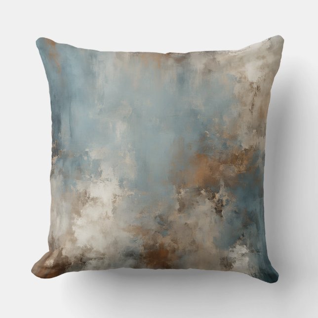 Teal Blue Rusty Brown Abstrakt Kudde (Framsida)
