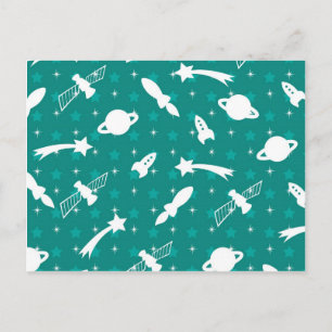 Teal Blue Rymden Astronaut Planets Stars Vykort