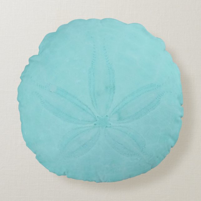 Teal Blue Sand Dollar Nautical Coastal Rund Kudde (Framsidan)