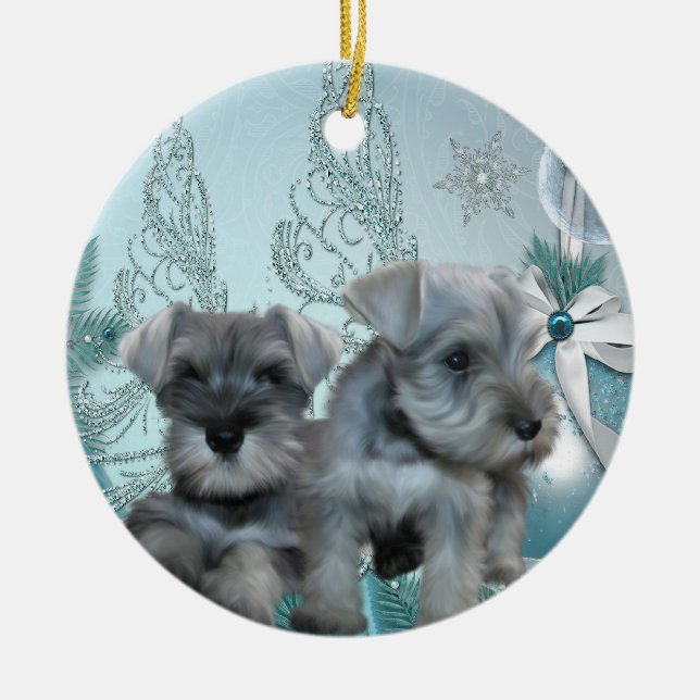 Teal Blue Schnauzer Puppies jul Ornament (Framsidan)