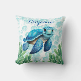 Teal Blue Sea Turtle Sjögräs Pojke Gift Kudde