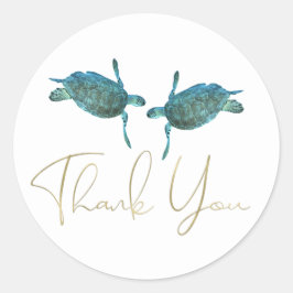 Teal Blue Sea Turtles Elegant Guld Beach Wedding Runt Klistermärke