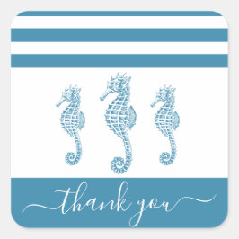 Teal blue seahorse-stranden tack för att du skrive fyrkantigt klistermärke
