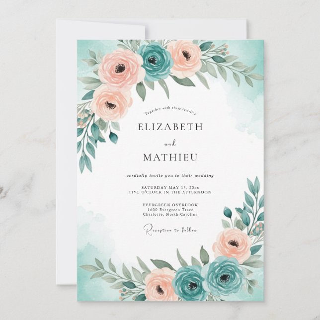 Teal Blue Serene Spring Wedding Inbjudningar (Framsida)