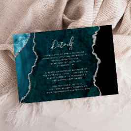 Teal Blue Silver Agate Script Wedding Details Tilläggskort