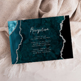 Teal Blue Silver Agate Script Wedding Reception Tilläggskort
