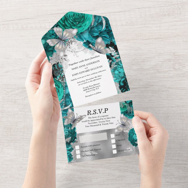 Teal blue silver butterfly shimmer glitter ro (Avrivbar del)