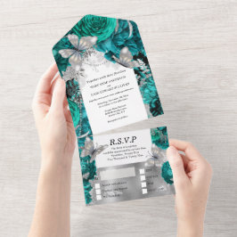 Teal blue silver butterfly shimmer glitter ro