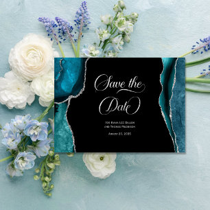 Teal Blue Silver Faux Glitter Agate Spara datum
