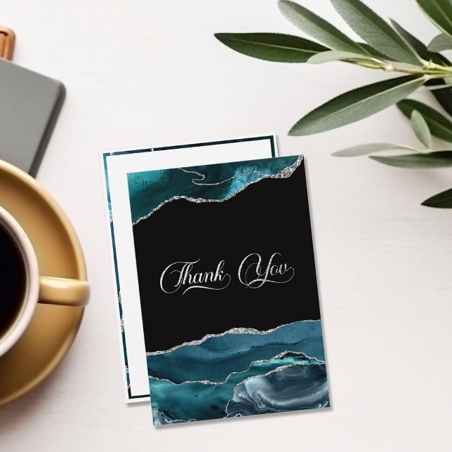 Teal Blue Silver Faux Glitter Tack Kort (Skapare uppladdad)