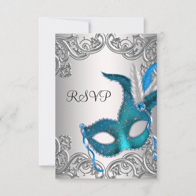 Teal Blue Silver Mask Masquerad Party OSA (Framsida)