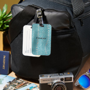 Teal Blue Silver Snake Skriv ut Bagagebricka