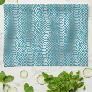 Teal Blue Silver Snake Skriv ut Kökshandduk