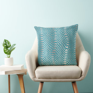 Teal Blue Silver Snake Skriv ut Kudde