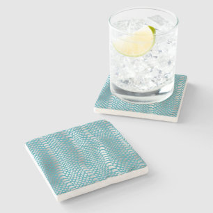 Teal Blue Silver Snake Skriv ut Stenunderlägg