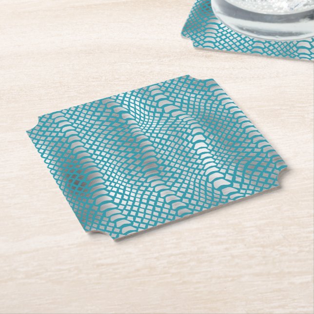 Teal Blue Silver Snake Skriv ut Underlägg Papper (Vinklad)